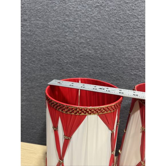 Vintage Red Hollywood Regency Lamp Crystals Gold Marble Punch Pleat Shade Lot 2 - Picture 15 of 15